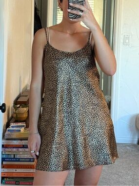 Leopard Print Mini Slip Dress in Gold
